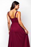 Burgundy A-Line Sweetheart Ruched Chiffon Long Wedding Guest Dress