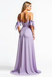 Lilac A Line Spaghetti Straps Chiffon Bridesmaid Dress