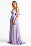 Lilac A Line Spaghetti Straps Chiffon Bridesmaid Dress