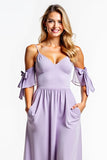 Lilac A Line Spaghetti Straps Chiffon Bridesmaid Dress