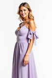 Lilac A Line Spaghetti Straps Chiffon Bridesmaid Dress