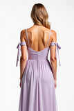 Lilac A Line Chiffon Spaghetti Straps Pleated Bridesmaid Dress