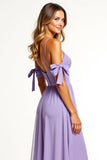 Chiffon Spaghetti Straps A Line Lilac Bridesmaid Dress with Slit