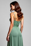 A Line Chiffon Eucalyptus Ruched Spaghetti Straps Bridesmaid Dress