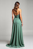 Halter Chiffon A Line Eucalyptus Long Bridesmaid Dress