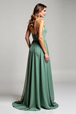 Ruched Spaghetti Straps Eucalyptus A Line Bridesmaid Dress