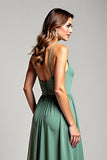 Ruched Spaghetti Straps Eucalyptus A Line Bridesmaid Dress