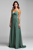 Eucalyptus Spaghetti Straps A Line Chiffon Bridesmaid Dress