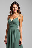 Eucalyptus Spaghetti Straps A Line Chiffon Bridesmaid Dress