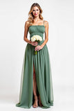 Eucalyptus A Line Chiffon Bridesmaid Dress with Slit