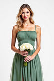 Eucalyptus A Line Chiffon Bridesmaid Dress with Slit