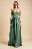 A Line Spaghetti Straps Chiffon Eucalyptus Bridesmaid Dress