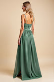 A Line Spaghetti Straps Chiffon Eucalyptus Bridesmaid Dress