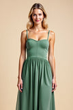 A Line Spaghetti Straps Chiffon Eucalyptus Bridesmaid Dress