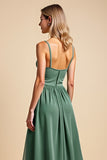 A Line Spaghetti Straps Chiffon Eucalyptus Bridesmaid Dress