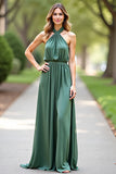 Halter A Line Backless Eucalyptus Bridesmaid Dress