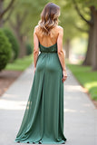 Halter A Line Backless Eucalyptus Bridesmaid Dress