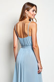 Sky Blue Spaghetti Straps Ruched A Line Bridesmaid Dress