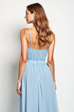 Sky Blue Spaghetti Straps Ruched A Line Bridesmaid Dress