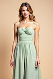 Dusty Sage Long Chiffon A Line Spaghetti Straps Bridesmaid Dress with Slit