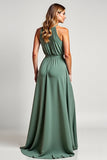 Halter A Line Eucalyptus Long Bridesmaid Dress