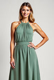 Halter A Line Eucalyptus Long Bridesmaid Dress