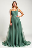 Eucalyptus Ruched A Line Long Bridesmaid Dress