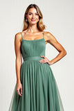 Eucalyptus Ruched A Line Long Bridesmaid Dress