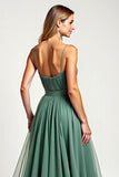 Eucalyptus Ruched A Line Long Bridesmaid Dress