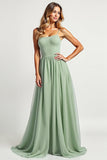 Simple Dusty Sage Chiffon Long A Line Bridesmaid Dress