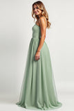 Simple Dusty Sage Chiffon Long A Line Bridesmaid Dress