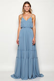 Dusty Blue Chiffon Long A Line Spaghetti Straps Long Bridesmaid Dress