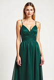 Pine Satin Spaghetti Straps Long Bridesmaid Dress