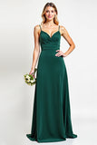 Pine Spaghetti Straps A Line Bridesmaid Dress