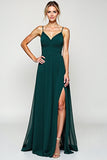 A Line Spaghetti Straps Pine Chiffon Bridesmaid Dress