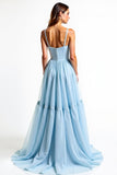 A Line Sky Blue Spaghetti Straps Chiffon Ruched Bridesmaid Dress