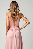 A Line Blush Pink Deep V-Neck Chiffon Bridesmaid Dress