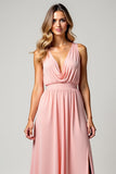 A Line Blush Pink Deep V-Neck Chiffon Bridesmaid Dress