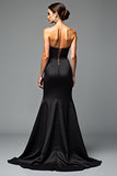 Mermaid Strapless Black Tie Dress With Slit