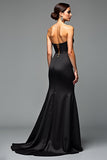 Mermaid Strapless Black Tie Dress With Slit