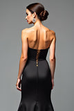 Mermaid Strapless Black Tie Dress With Slit