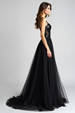 Sparkly A Line Sweetheart Ruched Black Tie Dress