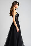 Sparkly A Line Sweetheart Ruched Black Tie Dress