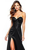 Mermaid Strapless Corset Black Tie Dress With Slit