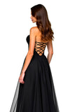 Sparkly A Line Strapless Ruched Black Tie Dress