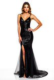 Mermaid Spaghetti Straps Sequined Black Tie Dress