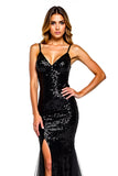 Mermaid Spaghetti Straps Sequined Black Tie Dress