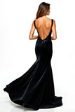 Mermaid V-Neck Sequined Black Tie Dress with Slit