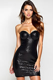 Sparkly Strapless Backless Sequin Tight Little Black Dress