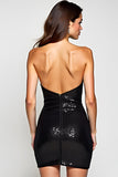 Sparkly Strapless Backless Sequin Tight Little Black Dress